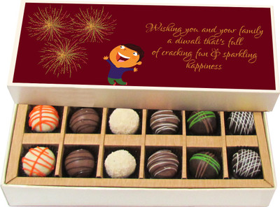 

Chocholik Diwali Gifts -Wishing You And Your Family A Diwali That’s Full Of Sparkling Happiness - Dark, Milk, White Chocolate Truffles - 12pc Truffles(180 g)