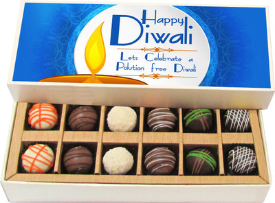 

Chocholik Diwali Gifts - Let's Celebrate A Pollution Free Diwali - White, Dark, Milk Chocolate Truffles - 12pc Truffles(180 g)