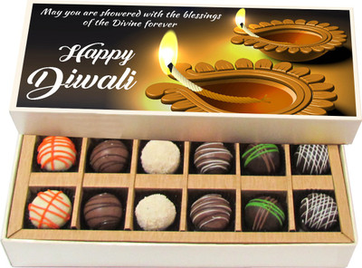 

Chocholik Diwali Sweets - May You Are Showered With The Blessings Of The Divine Forever - White, Dark, Milk Chocolate Truffles - 12pc Truffles(180 g)