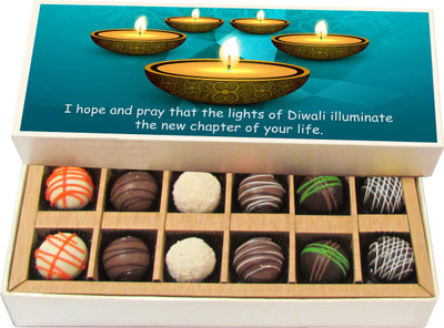 

Chocholik Diwali Sweets - Dhoom Machao, Rang Jamao… - White, Dark, Milk Chocolate Truffles - 12pc Truffles(180 g)