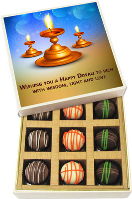 

Chocholik Diwali Sweets - Wishing You A Happy Diwali To Rich With Wisdom, Light And Love - White, Dark, Milk Chocolate Truffles - 9pc Truffles(135 g)