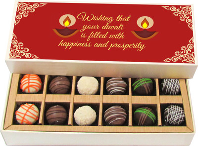 

Chocholik Diwali Gifts -Wishing That Your Diwali Is Filled With Happiness - Dark, Milk, White Chocolate Truffles - 12pc Truffles(180 g)