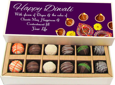 

Chocholik Diwali Gifts - With Gleam Of Diyas & The Echo Of Chants - White, Dark, Milk Chocolate Truffles - 12pc Truffles(180 g)