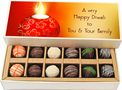 

Chocholik Diwali Gifts - A Very Happy Diwali To You & Your Family - White, Dark, Milk Chocolate Truffles - 12pc Truffles(180 g)