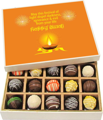 

Chocholik Diwali Gifts -May This Festival Of Light Dispel Darkness - Dark, Milk, White Chocolate Truffles - 20pc Truffles(300 g)