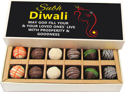 

Chocholik Diwali Sweets - May God Fill Your & Your Loved Ones’ Live - White, Dark, Milk Chocolate Truffles - 12pc Truffles(180 g)