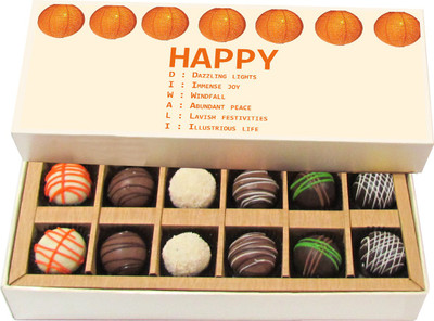 

Chocholik Diwali Gifts -D : Dazzling Lights, I : Immense Joy, W : Windfall - Dark, Milk, White Chocolate Truffles - 12pc Truffles(180 g)