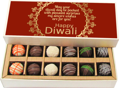 

Chocholik Diwali Gifts -May Your Diwali Day Be Packed With Pleasant Surprises - Dark, Milk, White Chocolate Truffles - 12pc Truffles(180 g)
