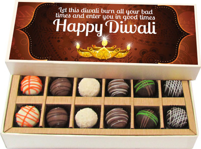 

Chocholik Diwali Gifts -Let This Diwali Burn All Your Bad Times And Enter - Dark, Milk, White Chocolate Truffles - 12pc Truffles(180 g)