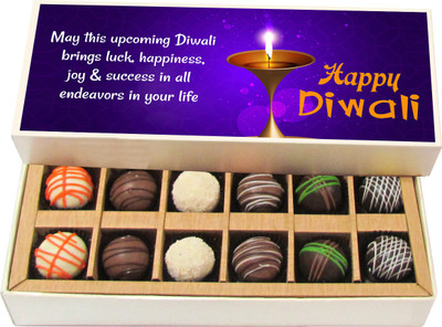 

Chocholik Diwali Sweets - May This Upcoming Diwali Brings Luck, Happiness - White, Dark, Milk Chocolate Truffles - 12pc Truffles(180 g)