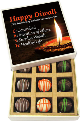 

Chocholik Diwali Gifts -This Diwali May Goddess Laxmi Give You Cash - Dark, Milk, White Chocolate Truffles - 9pc Truffles(135 g)