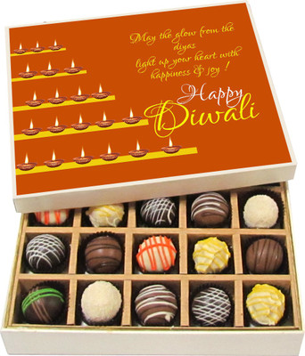 

Chocholik Diwali Gifts -May The Glow From The Diyas Light Up Your Heart - Dark, Milk, White Chocolate Truffles - 20pc Truffles(300 g)