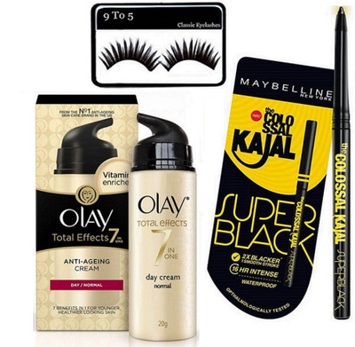

9 to 5 Eyelashes,7 in One Anti-Ageing Cream Day SPF 15& Colossal Super Black kajal(Set of 3)