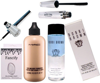 

Fancify Silicon puff & mac face and body foundation with brooke candy eyeliner and mascara and Bobbi brown instant long wear makeup remover(Set of 5)