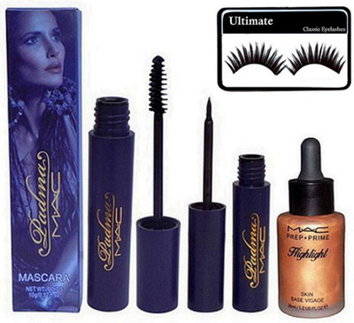 

Ultimate Eyelashes, Mac Padma Eyeliner & Mascara, Skin Base Highlight(Set of 4)