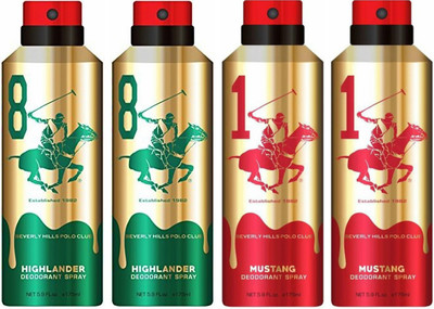 

Beverly Hills Polo Club Two Highlander & Two Mustang Deo Deodorant Spray - For Men(700 ml, Pack of 4)