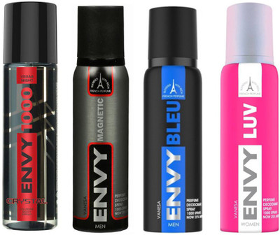 

ENVY BLEU DEODORANT 120 ML+MAGNETIC DEODORANT 120 ML+1000 CRYSTAL DEODORANT 120 ML+LUV DEODORANT 120 ML Deodorant Spray - For Men & Women(120 ml, Pack of 4)