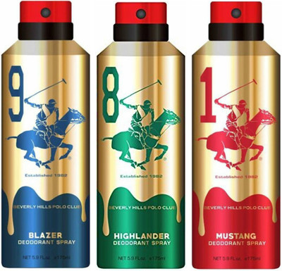 

Beverly Hills Polo Club One Blazer & One Highlander & One Mustang Deo Deodorant Spray - For Men(525 ml, Pack of 3)
