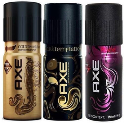 

AXE Gold Temptation, Provoke, Dark Temptation Body Spray - For Men(150 ml, Pack of 3)