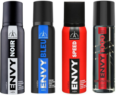 

ENVY NOIR DEODORANT 120 ML+ SPEED DEODORANT 120 ML+BLEU DEODORANT 120 ML+1000 CRYSTAL DEODORANT 120 ML Deodorant Spray - For Men & Women(120 ml, Pack of 4)