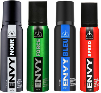 

ENVY NOIR DEODORANT 120 ML+FORCE DEODORANT 120 ML+SPEED DEODORANT 120 ML+BLEU DEODORANT 120 ML Deodorant Spray - For Men(120 ml, Pack of 4)