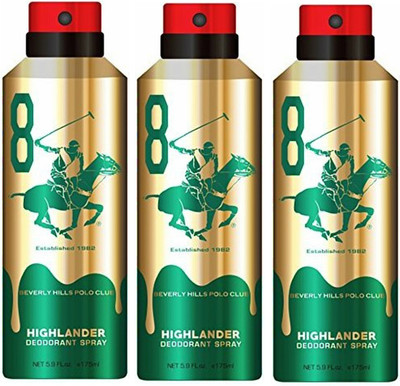 

Beverly Hills Polo Club Three Highlander Deo Deodorant Spray - For Men(525 ml, Pack of 3)