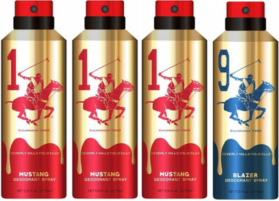 

Beverly Hills Polo Club Three Mustang & One Blazer Deo Deodorant Spray - For Men(700 ml, Pack of 4)
