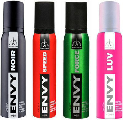 

ENVY SPEED DEODORANT 120 ML+NOIR DEODORANT 120 ML+FORCE DEODORANT 120 ML+LUV DEODORANT 120 ML Deodorant Spray - For Men & Women(120 ml, Pack of 4)