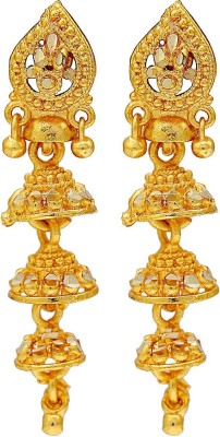 memoir Gold Plated Triple Head Faux Kundan Traditional Long Brass Jhumki Earring