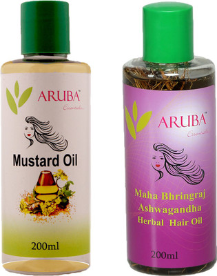 

Aruba Essentials Maha Bhringraj - Ashwagandha Hair Oil & Mustard Seed Cold Pressed Herbal Hair Oil (200 ml Each) Hair Oil(400 ml)