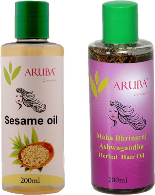 

Aruba Essentials Maha Bhringraj - Ashwagandha Hair Oil & Sesame Seed Cold Pressed Herbal Hair Oil (200 ml Each) Hair Oil(400 ml)