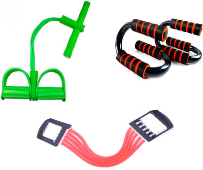 

ATTRACTIVE 5 Rubber Chest Expander With 2 Rubber Tummy Trimmer And Push-up Stand Home Gym Kit