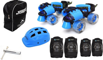 Jaspo Blue Derby Intact Adjustable Senior Roller Skates Combo Suitable for Age Group 6 to 14 Years Skating Kit Flipkart