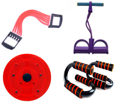 

ATTRACTIVE 5 Rubber Chest Expander With 2 Rubber Tummy Trimmer, Push-up Stand And Tummy Twister Home Gym Kit