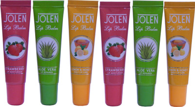 

Jolen lip balm and lip moisturiser set of 6 stawberry, lemon and honey, aloevera(Pack of: 6, 60 g)