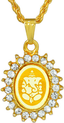 memoir Ganesh Ganpati Engraved Pendant Gold-plated Cubic Zirconia Brass Locket