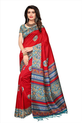 Rightshape Floral Print Mysore Art Silk Saree(Red)