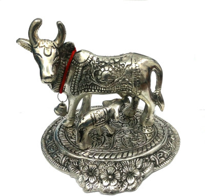 

APDI Kamdhenu Cow with Calf Decorative Showpiece - 6 cm(Steel, White)