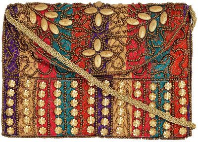 

Jaipuri Craft Girls Evening/Party, Casual Multicolor Cotton Sling Bag