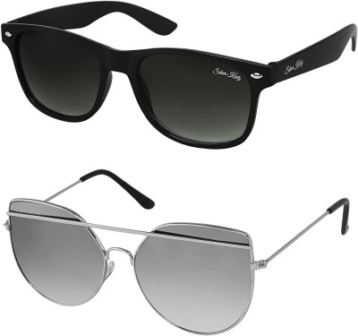 Silver Kartz Wayfarer, Aviator Sunglasses(For Men & Women, Black, Silver)