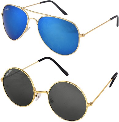 Silver Kartz Wayfarer, Aviator Sunglasses(For Men & Women, Blue, Black)