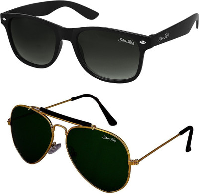 Silver Kartz Wayfarer, Aviator Sunglasses(Black, Green)