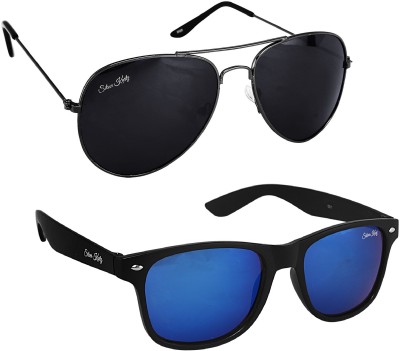 Silver Kartz Wayfarer, Aviator Sunglasses(For Men & Women, Black, Blue)