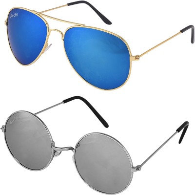 Silver Kartz Wayfarer, Aviator Sunglasses(For Men & Women, Blue, Silver)