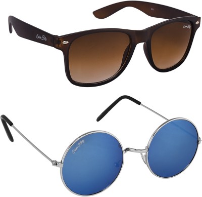 Silver Kartz Wayfarer Sunglasses(For Men & Women, Brown, Blue)