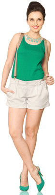 Miss Chase Casual Sleeveless Solid Women Green Top