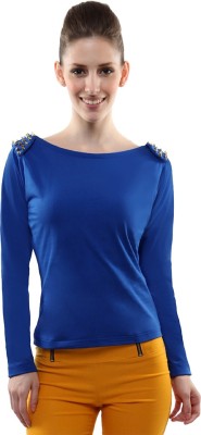 Miss Chase Party Full Sleeve Solid Women Blue Top