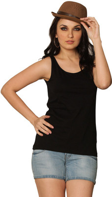 Miss Chase Casual Sleeveless Solid Women Black Top