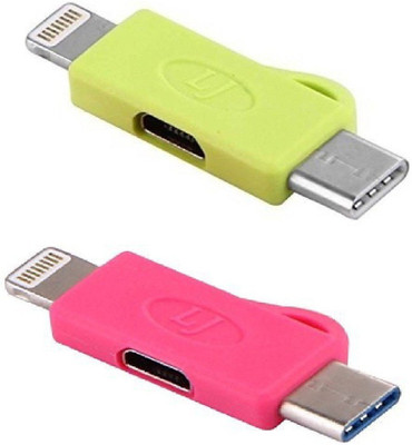 

OLECTRA Set Of 2 Micro Usb To Lightning 8 Pin And Type C Convertor 3 In 1 Charging Adapter USB Cable (Pink & Yellow) USB Adapter(Multicolor)