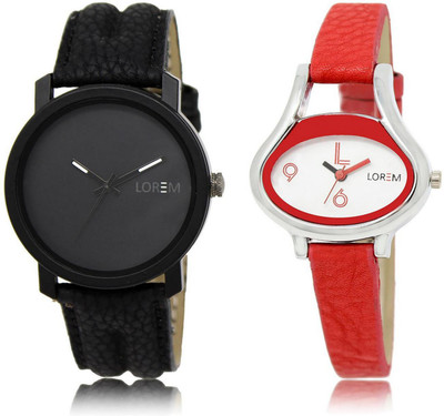 

LOREM FZ-21-206 COMBO White & Black Oval & Round Boy's & Girl's Leather Watch - For Men & Women